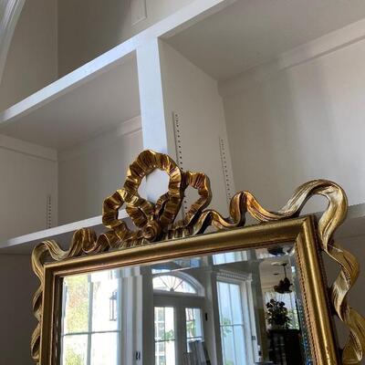 Gilded Gold Ribbon Top Beveled Mirror