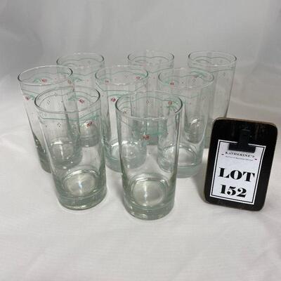 .152. Eight Calico Rose Corelle Water Glasses DISCONTINUED