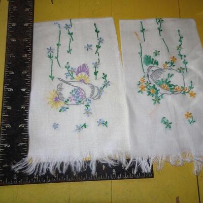 2 Hand Embroidered Dinner Napkins, Linen, Nautical 
