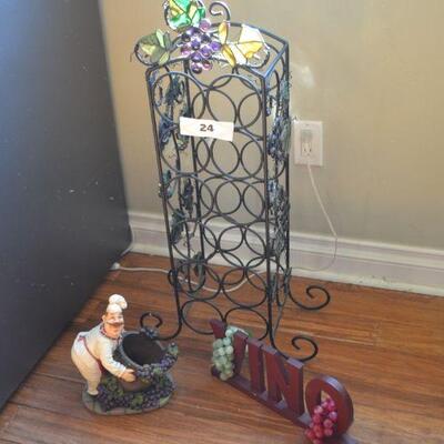 LOT 24.  . WINE RACK AND WINE RELATED DECOR