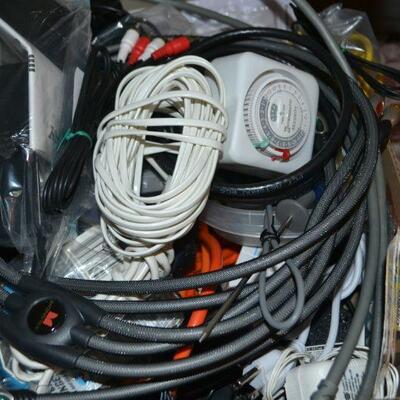 LOT 37. BOX OF ELECTRIC AND AV CABLES