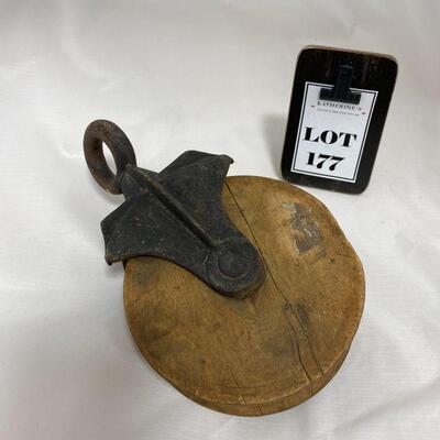 .177. Antique Wood Pulley