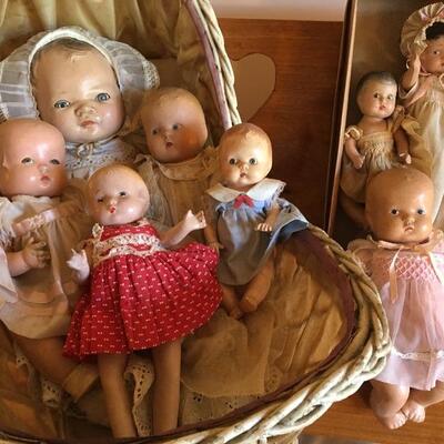 Antique Baby Doll Collection of 8 Dolls mostly Composition 