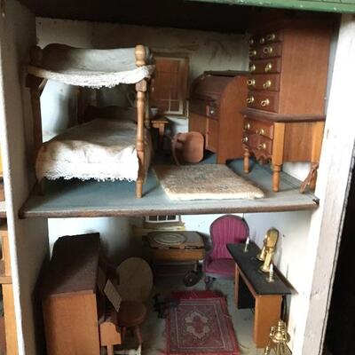 Vintage Doll House Fully Furnished with Doll Furniture and Accessories 27 x 13 x 21â€h