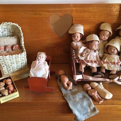 Vintage Collection of Composition Newborn Baby and Tiny Triplets 2â€-8â€