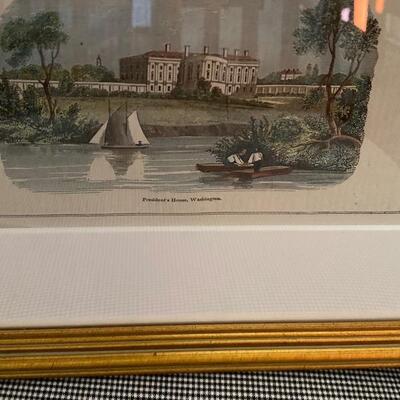 699: Framed Colored Lithograph of the White House 