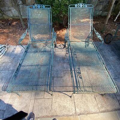 O- 402: Pair of Vintage Woodard Wrought Iron  Lounge Chairs 