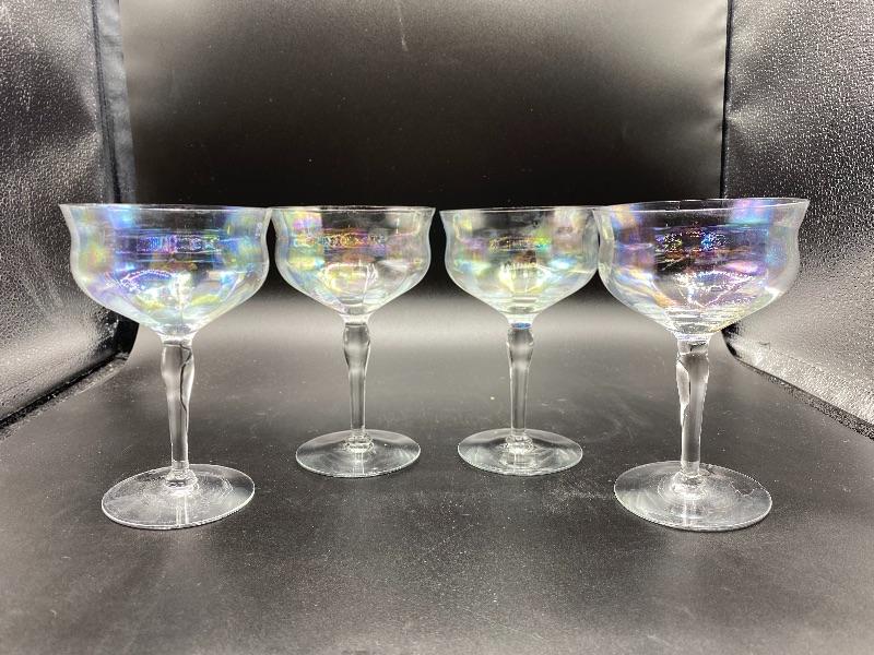 Set of 4 Vintage Iridescent Wine Glasses