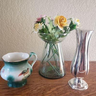 Lot 11: Vintage China Cup, English Bone China Flowers in Vase and Western Germany Vase