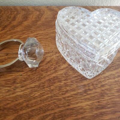 Lot 13: Vintage BLOCK Crystal Heart Box and Large Decorative Diamond Ring