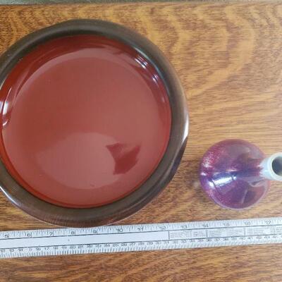 Lot 15: Chinese Lacquered Bowl and Ceramic Vase (Both Signed)