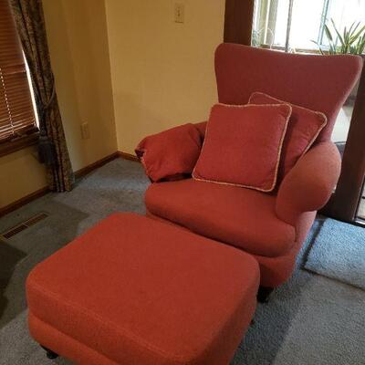 Lot 30: Large Vintage Red Chair and Ottoman 