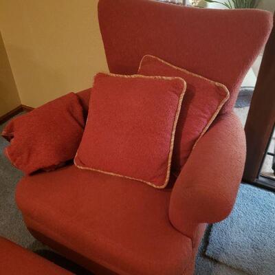 Lot 30: Large Vintage Red Chair and Ottoman 