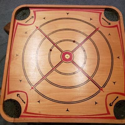 Lot 50: Vintage Carrom Game Board, Instruction Book & Pieces