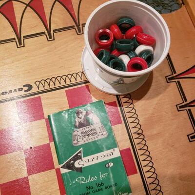 Lot 50: Vintage Carrom Game Board, Instruction Book & Pieces