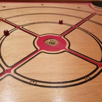 Lot 50: Vintage Carrom Game Board, Instruction Book & Pieces
