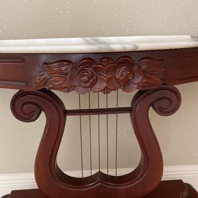**Antique Mahogany Harp Table with Carrera Marble top / Excellent Condition 