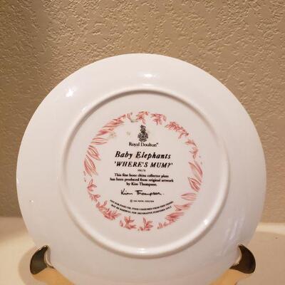 Lot 59: Royal Doulton Baby Elephants "Where's Mum?" Collectors Plate (Stand Included)