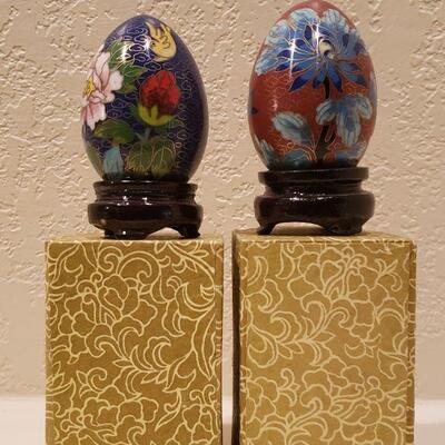 Lot 63: (2) Cloisonne Eggs with Boxes