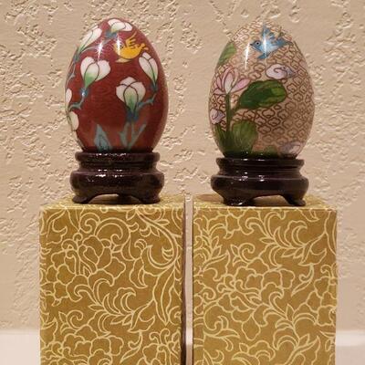 Lot 64: (2) Cloisonne Eggs with Boxes
