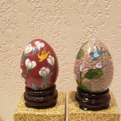 Lot 64: (2) Cloisonne Eggs with Boxes