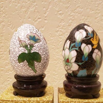 Lot 65: (2) Cloisonne Eggs with Boxes