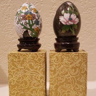 Lot 65: (2) Cloisonne Eggs with Boxes