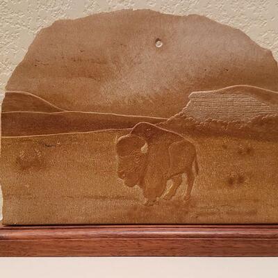 Lot 66: Signed Sandstone Bison Art