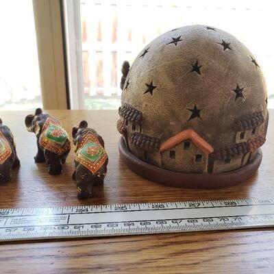 Lot 73: Vintage Candle Dome & 3 Elephants