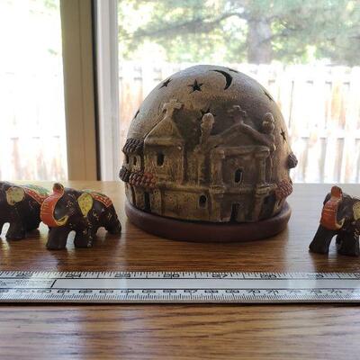 Lot 73: Vintage Candle Dome & 3 Elephants