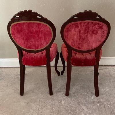 Pair of Vintage Carved Rose Wood Parlor Chairs  