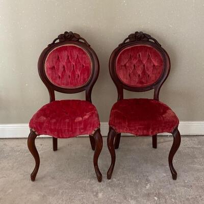Pair of Vintage Carved Rose Wood Parlor Chairs  