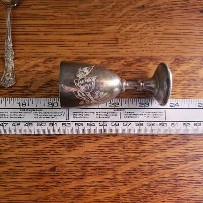 Lot 92: (5) Silverplate Spoons and (2) Sherry Goblets