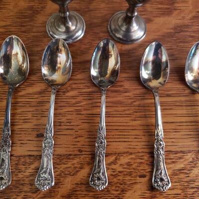 Lot 92: (5) Silverplate Spoons and (2) Sherry Goblets