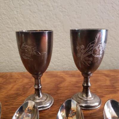 Lot 92: (5) Silverplate Spoons and (2) Sherry Goblets