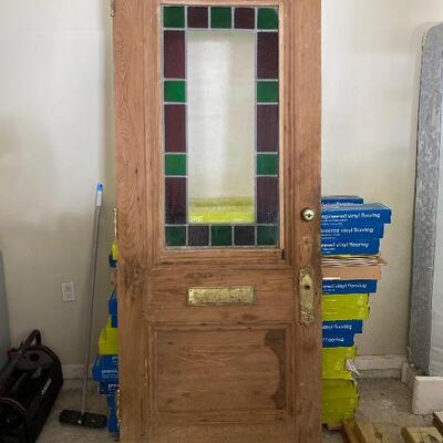  Antique Stained Glass Cypress Door with Brass Hardware