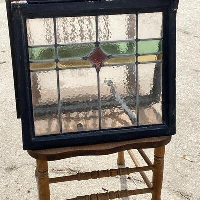 Authentic Antique Stained Glass and Metal Framed Adjustable Window 