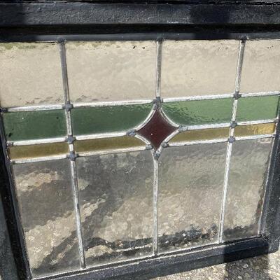 Authentic Antique Stained Glass and Metal Framed Adjustable Window 