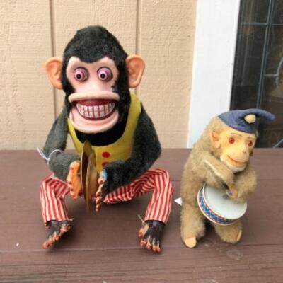 Lot 72: Pair of Monkeys: Brown and Black Fur, Drum and Cymbals