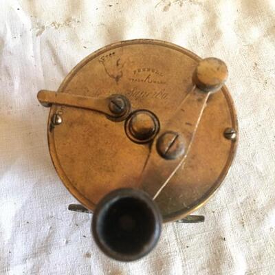 PENNELL Superba Brass Vintage Fishing Reel and Creel Lot
