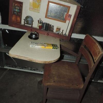 VINTAGE CHILDS SCHOOL DESK W/CHAIR & CLASSROOM HAT RACK
