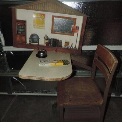 VINTAGE CHILDS SCHOOL DESK W/CHAIR & CLASSROOM HAT RACK