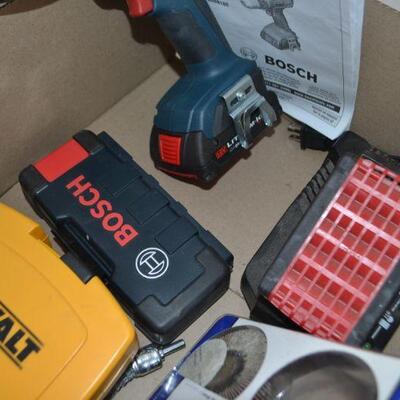 LOT 162. BOSCH CORDLESS DRILL, CHARGER AND GEAR