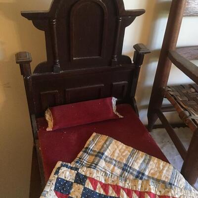 3 Pieces of Doll Furniture with Antique Dollâ€™s Bed