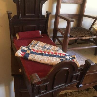 3 Pieces of Doll Furniture with Antique Dollâ€™s Bed