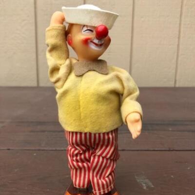 Lot 75: Sailor Clown with Hat, Wind-Up, Mechanical, 1950â€™s
