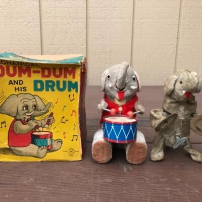Lot 73: Pair of Elephants: Wind-Up, Dum Dum and his Drum Drum, Boxed, Cymbals