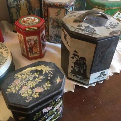 Lot of 14 Vintage Tins with Contents including old Playing Cards