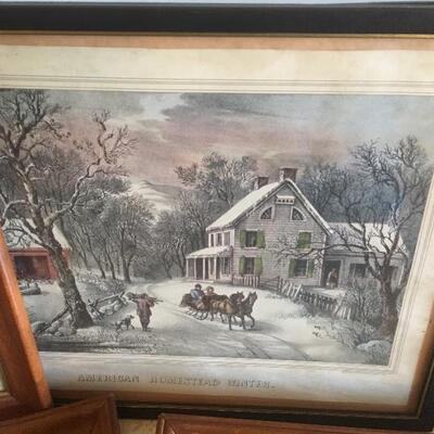 Collection of 9 Currier and Ives Style Vintage Lithograph Prints 10â€ x 14â€