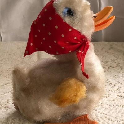Lots 23 & 24: Duck with Polka Dot Head Scarf: Wind-Up & Duck with Fish In Mouth: Wind-Up